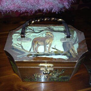 1950s Annie Laurie Style Wild Animals Motif Wooden Box Bag